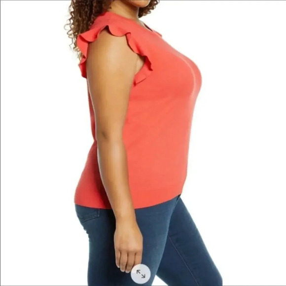 Halogen Pink Coral Rose Short Flutter Sleeve High Neck Pullover Sweater Small - Picture 2 of 7